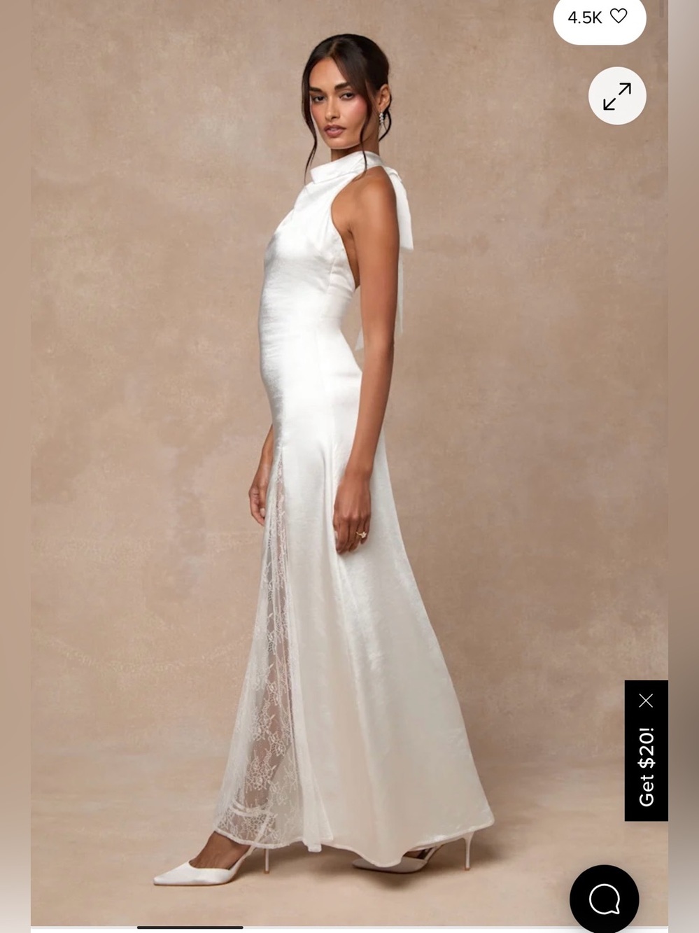 Elegant Ivory Satin Halter Maxi Dress